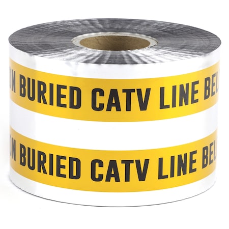 Dottie Detectable Warning Tape, Caution Buried CATV Line Below, Orange, Foil Bonded Polyethylene DU608
